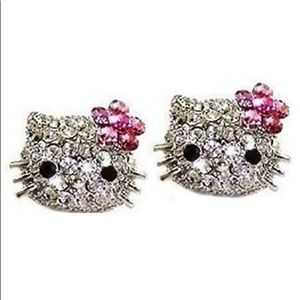 NWT *HELLO KITTY* Crystal Stud Earrings Pink Flowers
